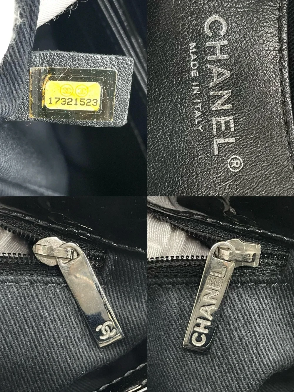 CHANEL Black Quilted Patent Shoulder Bag with Chain and CC Charm